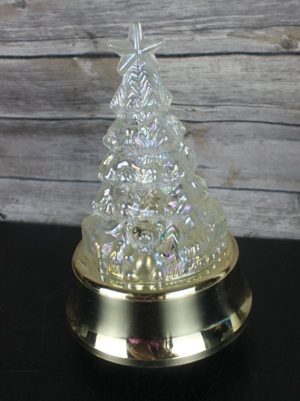 Vintage Iridescent Clear Glass Christmas Tree Lighted Musical Revolving Base